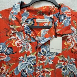 JAMES CAMPBELL Radiant Red Floral Hawaiin Short Sleeve Button Up Men Shirt XXL‎